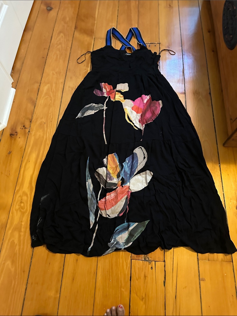 Desigual Black Maxi Dress with Multicolor Floral Art
